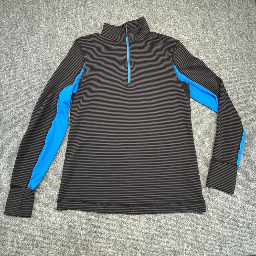 Lululemon Women Quarter Zip Pullover Est 6/8 Black Stripe Blue Colorblock